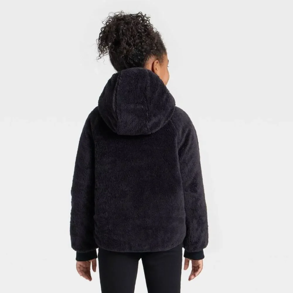 Girls' Leopard Printed Hooded Reversible Puffer - Cat & Jack Tan M